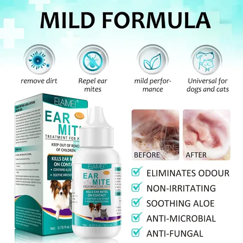 Miniatura 6 de VOSIFSDIY Tratamiento de ácaros para perros y gatos, tratamiento de infección de oído de perro, tratamiento de ácaros de oído para infección por