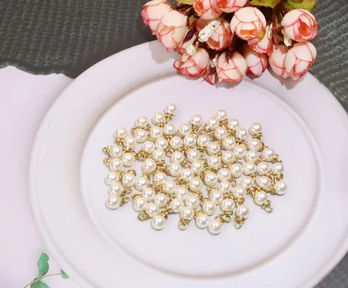 Miniatura 4 de Tupalizy 100 cuentas de perlas de 0.315 pulgadas con diamantes de imitación para hacer joyas, aretes, pulseras, collares, llavero, accesorios