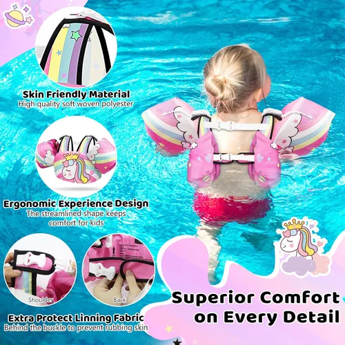 Miniatura 5 de Vvinca Chaleco de natación separable para niños pequeños de 22 a 66 libras (1 a 6 años) Flotador de piscina 3 en 1 y bandas de brazo para niños