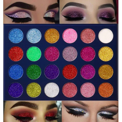 Miniatura 4 de Aolailiya Paleta de sombra de ojos con brillantina prensada de 24 colores – Mineral Ultra Shimmer paleta de maquillaje sombra de ojos polvo de larga