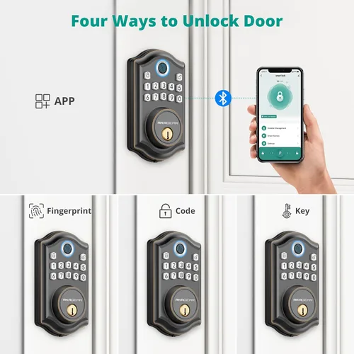 Miniatura 4 de AkaGear DS10 Pro - Cerradura de Puerta de Entrada sin Llave con Control de APP - Cerradura de Puerta Electrónica con Teclado de Huellas Dactilares