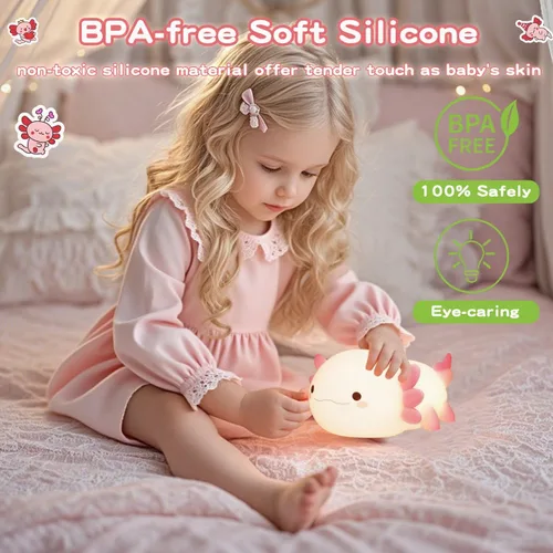 Miniatura 4 de FAMIDUO Lámpara de ajolote, bonita luz nocturna de ajolote, luz nocturna de silicona regulable para guardería, adorable lámpara táctil recargable