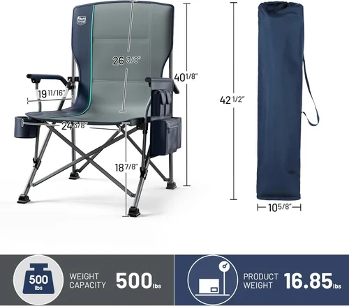 Miniatura 3 de TIMBER RIDGE Silla de campamento plegable de gran tamaño, respaldo alto, resistente para adultos, soporta hasta 500 libras con soporte para tazas