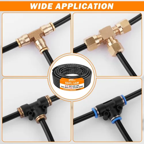 Miniatura 6 de CheeMuii 50 pies 3/8 Tubo Neumático 3/8" PA12 Nylon DOT Línea de Aire SAE J844 Manguera de Aire DOT 15.3 Metros 3/8 Pulgadas OD Tubo de Aire Negro