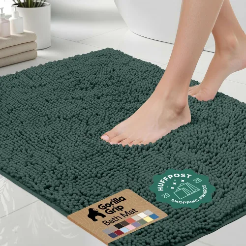 Miniatura 23 de Gorilla Grip - Tapete de baño afelpado, absorbente, peludo, de felpilla, para base de inodoro cuadrada, reverso de goma, suave, de microfibra, claro