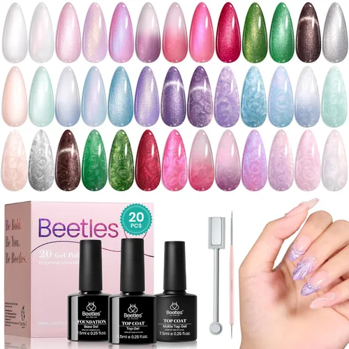 Miniatura 22 de beetles colección “Fantasyland” - Esmaltes en gel permanentes, de 20 colores, pastel, rosa brillante, morado, azul marino, verde y con brillantina
