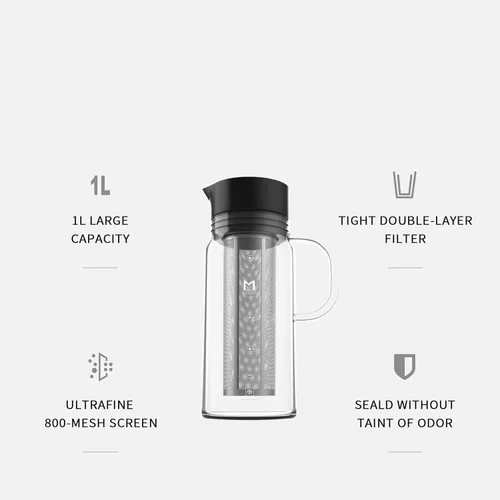 Miniatura 2 de Cafetera de café frío, jarra de café helado de 34 oz/1 L con filtro de acero inoxidable extraíble, jarra de cerveza fría de vidrio para café helado