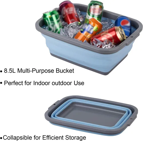 Miniatura 3 de Paquete de 2 fregaderos plegables con 2.25 galones / 8.5L cada uno, tina plegable para lavar platos, camping, senderismo y hogar, lavabo portátil