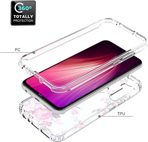 Miniatura 3 de Funda para Redmi Note 8 (2019/2021) M1908C3JH con protector de pantalla de vidrio templado, cuerpo completo transparente floral TPU Slim Funda