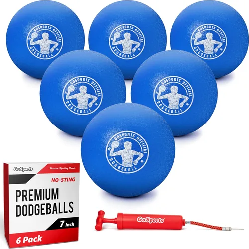 GoSports Inflatable Dodgeballs - Choose 5 Inch or 7 Inch No Sting Balls - Set of 6 Includes Ball Pump & Mesh Bag Paquete de 6 bolas de 7" - Azul
