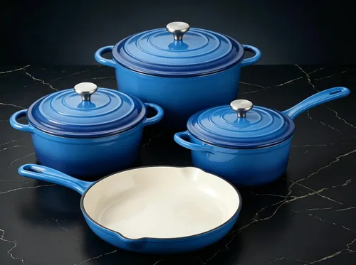 Miniatura 17 de QuliMetal Juego de utensilios de cocina de hierro fundido esmaltado antiadherente, sartén - juego de 7 piezas de ollas y sartenes con tapa, olla