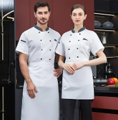 Miniatura 2 de Chaqueta de chef unisex con doble botonadura trasera de malla completa, ligera, costura de color, uniforme de chef
