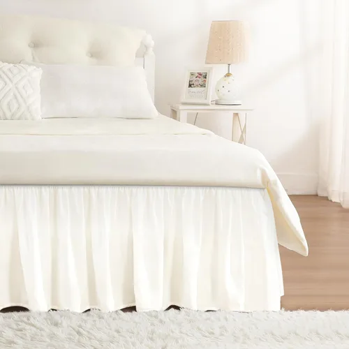 Miniatura 41 de Falda de cama RIMELA envoltura volante elástica que protege contra el polvo con color sólido, resistente a las arrugas y a la decoloración con Blanco