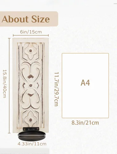 Miniatura 4 de Apliques de Velas Rústicos Decoración de Pared Juego de 2 - Walasis Portavelas de Pared de Madera para Granja Blanco Boho Aplique de Vela Arte