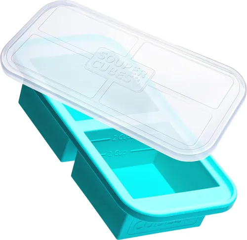 Miniatura 6 de Souper Cubes Bandeja de silicona para congelador de 2 tazas con tapa, perfecta para almacenar lasaña, sobras, salsas, comidas en porciones y más
