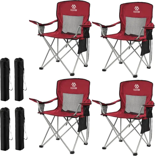 Miniatura 12 de Silla de camping Elevon, silla plegable portátil al aire libre con brazos, soporte para tazas y bolsa de transporte