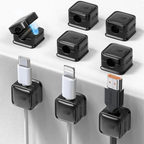 Paquete de 8 Organizadores de Cables con Soporte, Costop Fuerte Adhesivo Magnético para Gestión de Cables de Escritorio, Fácil de Abrir, Organiza