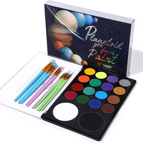 Miniatura 6 de UCANBE Kit de pintura facial + 10 pinceles de pintura activada por agua, paleta de maquillaje SFX para cosplay, Halloween, kits de pintura facial