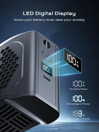 Miniatura 4 de Ventilador de cintura portátil con clip, 4 velocidades, 13000 rpm, fuerte flujo de aire con batería de 10000 mAh y carga móvil, ventilador de camisa