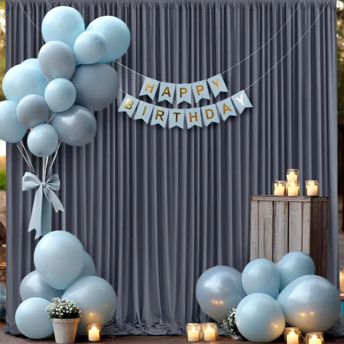 Miniatura 239 de Cortina de fondo de 20 pies × 8 pies sin arrugas azul bebé para fiesta de cumpleaños de niño, 4 paneles de 5 × 8 pies de poliéster azul suave