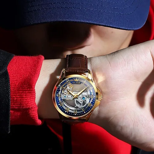 Miniatura 29 de OLEVS Relojes de esqueleto para hombre, automático, mecánico, de lujo, de cuero, impermeable, luminoso, reloj de pulsera para hombre