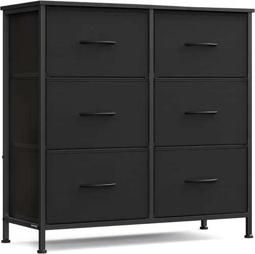 Miniatura 26 de SONGMICS Cómoda para dormitorio, cómoda, acero, MDF, 4 cajones de tela no tejida, unidad organizadora de almacenamiento, armario, entrada, negro