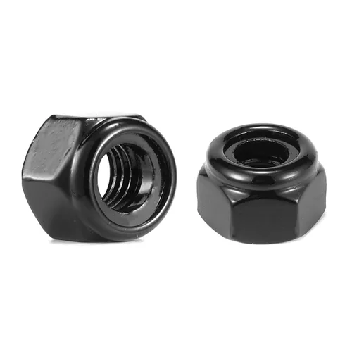 Tuercas hexagonales de nailon 3/8-16, 50 tuercas de seguridad de acero inoxidable 304, accionamiento hexagonal, acabado brillante, óxido negro por