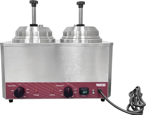 Miniatura 3 de Kratos Dispensador comercial de cobertura caliente con 2 boquillas calentadas y bomba para queso, caramelo caliente, acero inoxidable de capacidad