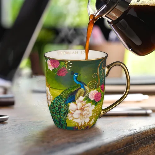 Miniatura 4 de Taza de café de cerámica azul pavo real de Christian Art Gifts con acentos dorados – Taza de 14 oz. libre de plomo y cadmio, taza inspiradora