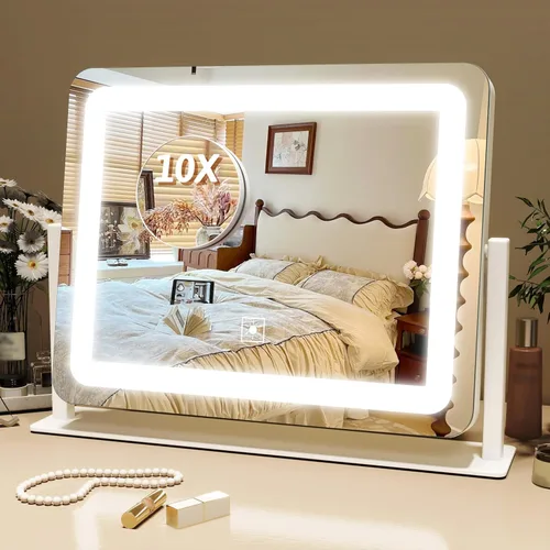 Miniatura 17 de FENNIO Espejo de tocador de 23 x 18 pulgadas con luces, espejo de maquillaje LED, espejo Hollywood con 3 modos de color y brillo ajustable, espejo