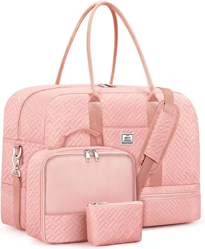 Miniatura 56 de IBFUN Bolsas de fin de semana para mujer, bolsa grande de lona para viaje, bolsa de viaje con compartimento para zapatos, 21 pulgadas, juego de 3