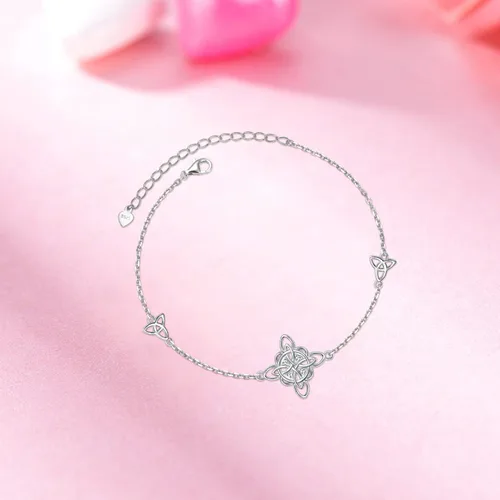 Miniatura 7 de FLYOW Pulsera de plata de ley 925, joyería irlandesa de buena suerte, triquetra, trinidad, brujas celtas, nudo para mujer