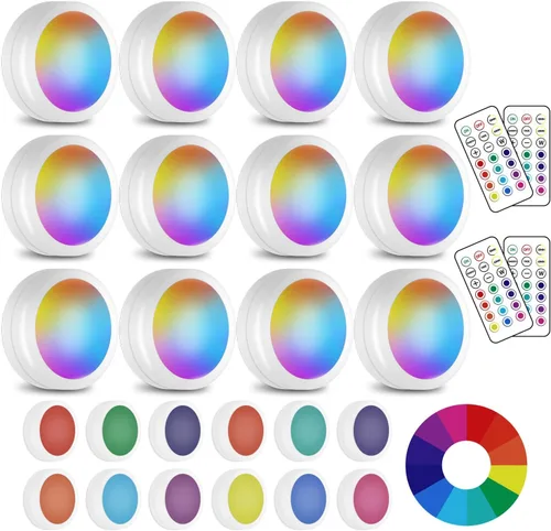 Miniatura 9 de Luces LED de disco con control remoto, 13 colores RGB regulables debajo del gabinete, cambio de color a pilas, ambiente festivo para cocina, Negro