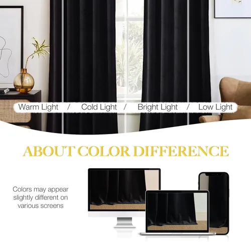 Miniatura 9 de NICETOWN Cortinas opacas de terciopelo negro de 84 pulgadas de largo para dormitorio, paneles opacos con bolsillo para barra, cortinas mate sólidas