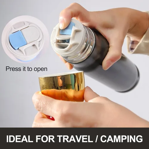 Miniatura 5 de Botella de agua con forma de bala de acero inoxidable 304, 17 onzas, 16.9 fl oz, doble pared aislada al vacío, taza de café aislada al vacío
