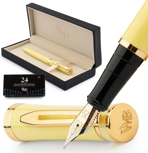 Miniatura 50 de Conjunto de pluma estilográfica Wordsworth & Black, plumín extra fino dorado de 18 quilates, incluye 24 cartuchos de tinta, convertidor de repuesto