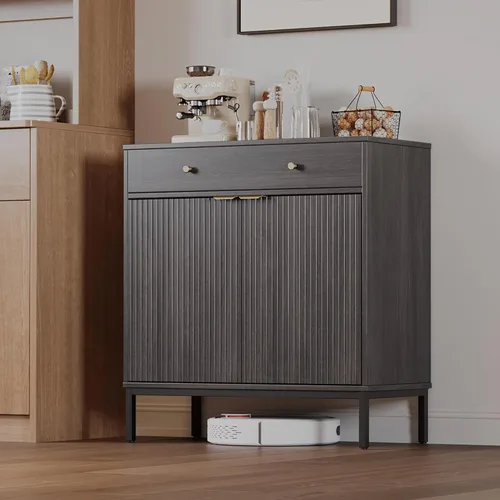 Miniatura 17 de Mericonia Aparador Buffet de Granja con Almacenamiento, Barra de Café Acanalada con Puertas y Estantes Ajustables, Gabinete de Consola de Madera A