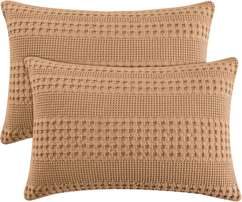 Miniatura 25 de PHF Fundas de almohada con tejido de gofre de 24" x 24", paquete de 2, funda de almohada cuadrada 100% algodón para decoración de ropa de cama, sin