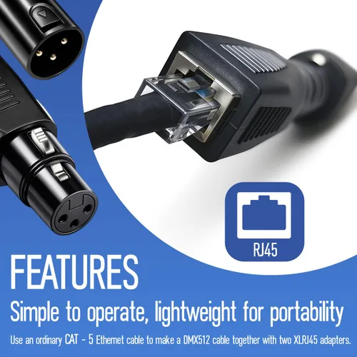 Miniatura 4 de Kit adaptador DMX a RJ45, convertidor XLR a Ethernet de 3 pines y 5 pines, paquete de 2 unidades (macho y hembra), utiliza cable CAT-5/CAT-6