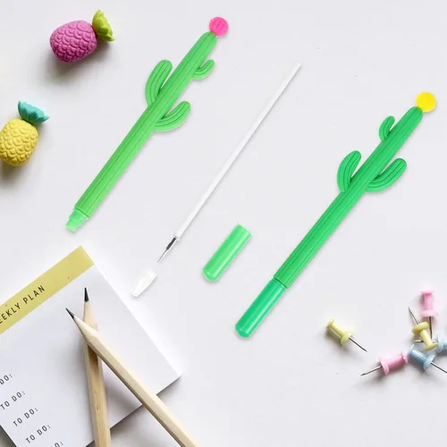 Miniatura 3 de Outus Paquete de 24 bolígrafos de cactus de 0.020 in con forma de cactus negro, bolígrafo de tinta de gel verde Saguaro para aula, oficina, escuela