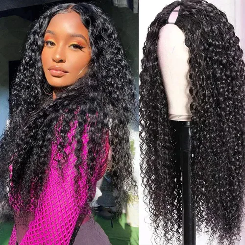 Miniatura 15 de Pelucas de Raya en V Rizadas con Forma de V para Mujeres Negras, Sin Mechas Fuera, Mejora de Raya en U, Sin Pegamento, Peluca Completa con Clip