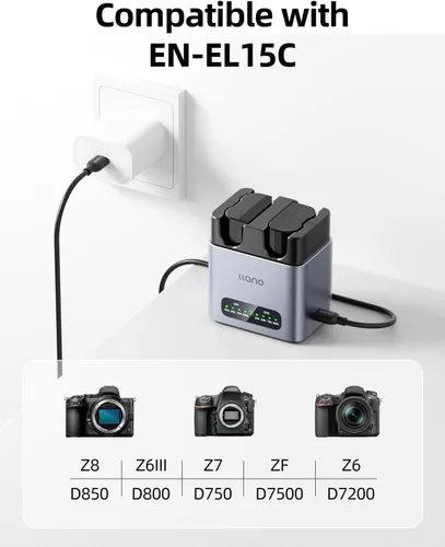 Miniatura 4 de llano Paquete de 2 baterías EN-EL15C y cargador rápido de 20 W para Nikon Z8, Z7II, ZR, Z5II, ZF, Z6III, D850, Z7, Z6II, Z6, D7500, D750, D7200