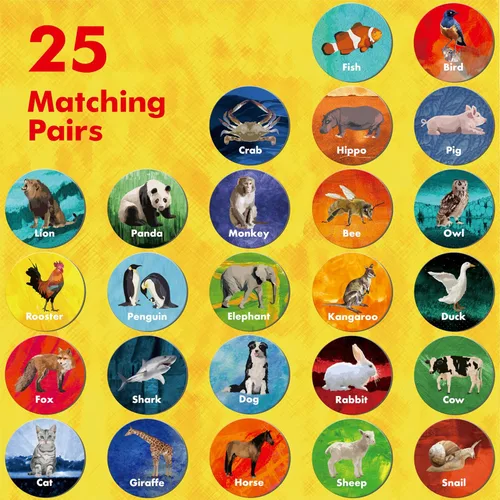 Miniatura 2 de Hebayy Juego de juego de animales realistas, 50 tarjetas redondas de memoria de animales para niños pequeños, 25 pares de tarjetas de memoria