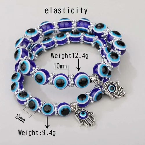 Miniatura 2 de Evil Eye Hamsa Blue Beaded Charm Stretch Bracelet Hand of Fatima Turkish Lucky Evil Eye Bracelet for Protection and Blessing