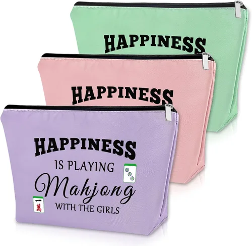 Sazuwu Mahjong - Bolsa de maquillaje divertida para mujer, Verde, rosa y morado, Juguetón Mahjong Tema