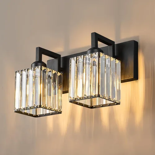 Miniatura 60 de Lámpara de tocador moderna de 2 luces de níquel cepillado, lámpara de tocador de cristal, luz de pared de baño, accesorios de iluminación de baño