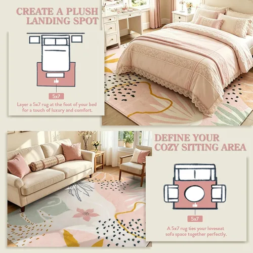 Miniatura 7 de Lahome Alfombra Rosa para Sala de Estar - Alfombra de Área de 5x7 pies Lavable Antideslizante Alfombras Boho para Dormitorio Alfombra Linda y Suave
