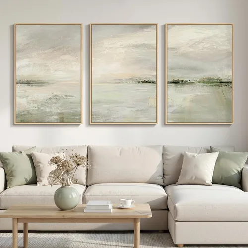 Miniatura 27 de Framed Sage Green Abstract Landscape Wall Art for Bedroom, 3 Piece Modern Canvas Prints Paintings Artwork for Walls, Minimalist Nature Pictures for