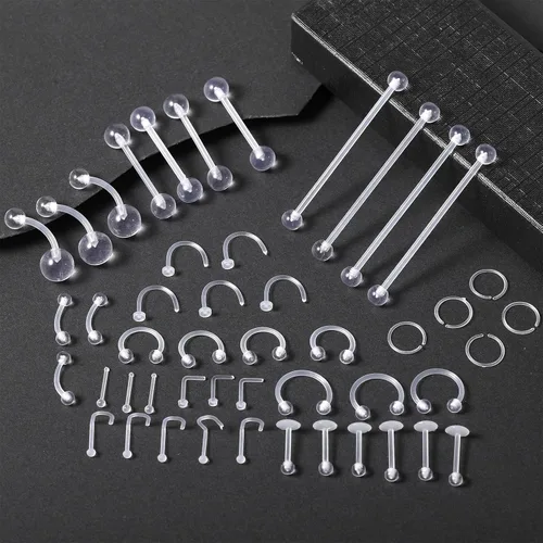 Miniatura 5 de Lusofie Paquete de 48 retenedores de perforación transparentes, retenedores de plástico flexible sin BPA para labio/nariz, ceja/ombligo, seguro