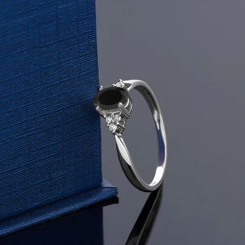 Miniatura 3 de Gem Stone King Anillo de compromiso de oro blanco de 14 quilates con piedra natal y diamantes blancos Forma ovalada de 0.236 x 0.157 pulgadas
